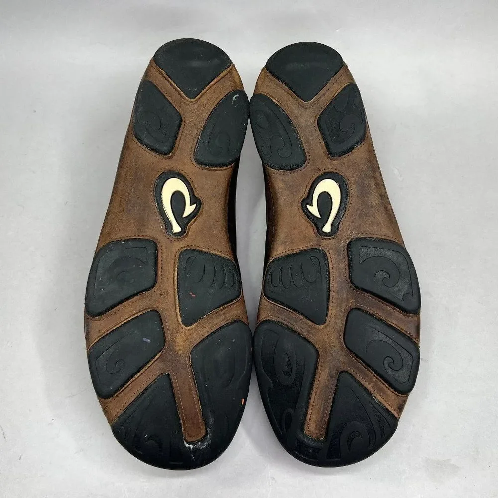 Olukai Moloa‎ Shoes Men's Size 10.5 Brown Leather Comfort Casual Slip On Loafers